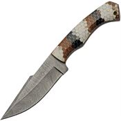 Damascus Knives 1321 Texas Rattler Damascus Fixed Blade Knife Black, Brown/White Handles