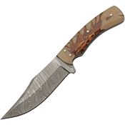 Damascus Knives 1328 Pine Ranch Hunter Damascus Fixed Blade Knife Brown Handles