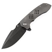 Kansept Knives 1036A2 Entity Black Stonewashed Framelock Knife Gray Handles