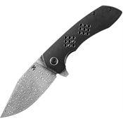 Kansept Knives 1036B3 Entity Damascus Framelock Knife Black Stonewashed Handles