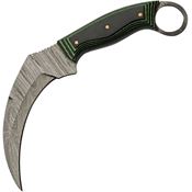 Damascus 1324 Tree Ridge Karambit Steel Fixed Blade Knife Black/Green Handles