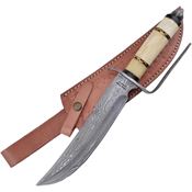 Frost VFD82SB Bowie Damascus Fixed Blade Knife Smooth Bone Handles