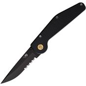 GT Knives 104 Auto Part Serrated Drop Point Button Lock Knife Black Handles