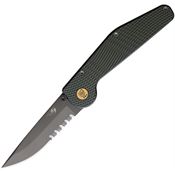 GT Knives 112 Auto Part Serrated Drop Point Button Lock Knife Black Handles