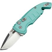Hogue 24123 Auto A01 Microswitch Button Tumbled Drop Point Knife Teal Handles