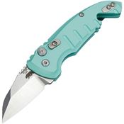 Hogue 24143 Auto A01 Microswitch Button Tumbled Wharncliffe Knife Teal Handles