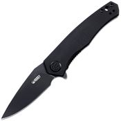 Kubey 055B Cadmus Black Stonewashed Linerlock Knife Black Handles