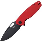 Kubey 322J Tityus Black Stonewashed Linerlock Knife Red Handles