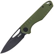 Kubey 324C Doris Black Stonewashed Linerlock Knife OD Green Handles