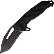 Lotar Combat 105BKX AKRAV Gen 5 Ghost Black Part Serrated Framelock Knife Black Handles