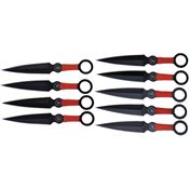 Perfect Point 4504 Throwing Black Fixed Blade Knife Set Red Handles