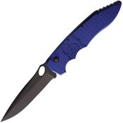 Piranha 10BT Auto Predator Black Button Lock Knife Blue Handles