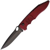 Piranha 10RT Auto Predator Black Button Lock Knife Red Handles