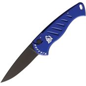 Piranha 2BT Auto Fingerling Black Button Lock Knife Blue Handles