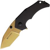 Willumsen Copenhagen RE22TGB Red E Cross Bar Linerlock Knife with Gold Handles