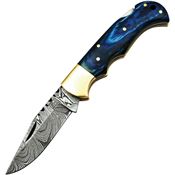 FH BLU001 Damascus Clip Point Lockback Knife Blue Pakkawood Handles