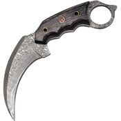 FH KMBT002 Damascus Karambit Fixed Blade Knife Black Handles