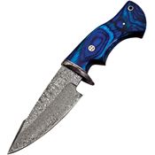 FH MLK003 Damascus Fixed Blade Knife Blue Handles