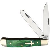 Frost BKH108GSBC Trapper Knife Green Smooth Bone Handles