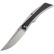 Kansept 1035A2 Naska Stonewashed Drop Point Framelock Knife Black Handles