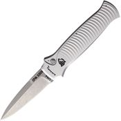 Piranha P6S Auto Bodyguard Button Lock Stonewash Knife Silver Handles