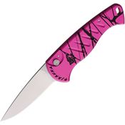 Piranha P2PK Auto Fingerling Button Lock Mirror Knife Black and Pink Handles