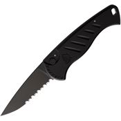 Piranha P2BKTS Auto Fingerling Tactical Serrated Black Knife Black Handles