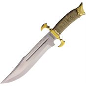 Rough Rider 2206 Bowie Wire Wrapped Satin Fixed Blade Knife Gold Handles
