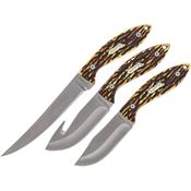 Schrade 1183289 Hunting Satin Fixed Blade Knife Set Staglon Handles