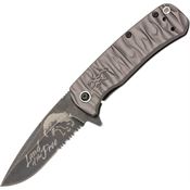 Browning 0486B Patriot Part Serrtaed Framelock Knife Gray Handles