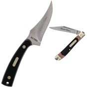 Schrade P1188052 OT Sharpfinger Satin Folding/Fixed Knife Combo Black Handles