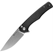 SenCut 210122 Crowley Button Lock Stonewash Knife Black Micarta Handles