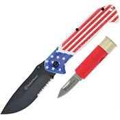Smith & Wesson P1189841 Americas Heroes Gift Set Black Fixed Blade Knife Red/White/Blue Handles