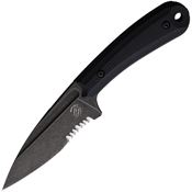 Bastinelli 252 SIN Black Stonewash Serrated Fixed Blade Knife Black Handles