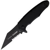 Blackhawk 15BW211BK Be-Wharned Assist Open Part Serrated Linerlock Knife Black Handles