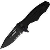 Blackhawk 15H211BK Hornet Assist Open Part Serrated Linerlock Knife Black Handles