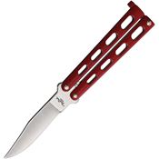 Benchmark 27 Balisong Stonewash Knife Red Handles