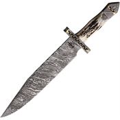 BucknBear 16305 Big Game Texas Bowie Damascus Fixed Blade Knife Stag Handles