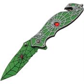 China Made 300568GN Spider Web Assist Open Linerlock Knife Green