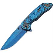 China Made 300581 Samurai Framelock Knife Blue Handles