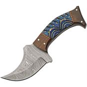 Damascus 1333BL Small Hunter Damascus Fixed Blade Knife Blue/Brown Handles