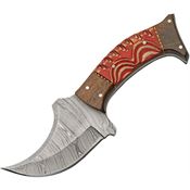 Damascus 1333RD Small Hunter Damascus Fixed Blade Knife Brown/Red Handles