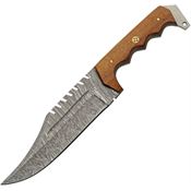 Damascus 1342 Stitch Hunter Damascus Fixed Blade Knife Brown Handles