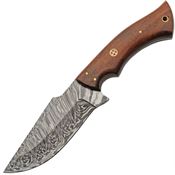 Damascus 1343 Drop Point Hunter Damascus Fixed Blade Knife Brown Handles