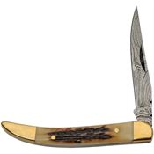 Damascus 1354 Toothpick Damascus Fixed Blade Knife Stag Handles