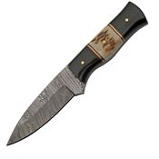 Damascus 1355 Hunter Buffalo Damascus Fixed Blade Knife Horn/Stag Handles
