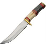 Pakistan 203456 Hunter Wood Bone Satin Fixed Blade Knife Black/White Handles