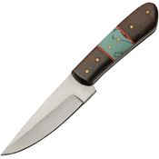 Pakistan 203459 Hunter Satin Fixed Blade Knife Wood/Turquoise Handles
