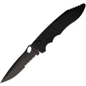 Piranha 10BKTS Auto Predator Part Serrated Button Lock Knife Black Handles