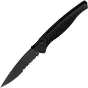 Piranha 16BKTS Auto DNA Black Part Serrated Button Lock Knife Black Handles